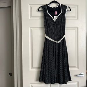 Pinup Couture vintage retro black and white polka dot swing dress with belt
